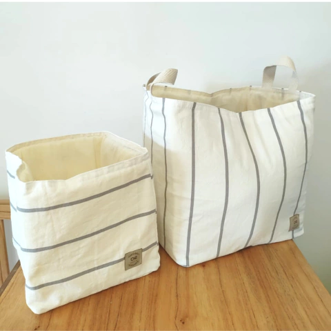 Combo X2 contenedores médium y mini Tusor Rayado Crudo-Gris