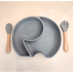 Set X3 piezas Plato Elefante + Cubiertos Bambu - comprar online