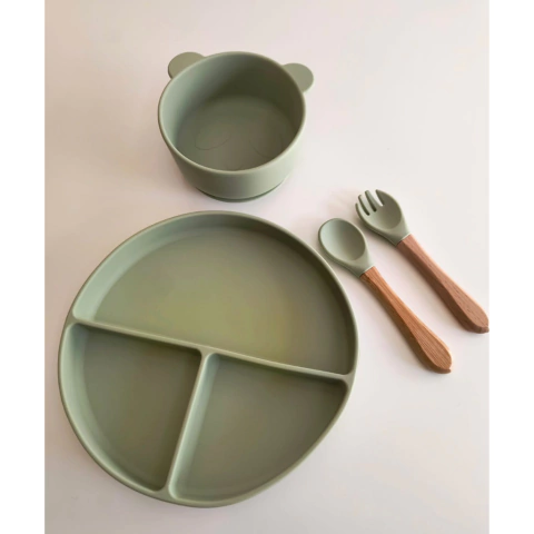 Set X4 piezas Plato con División + Bowl Panda + Cubiertos Bambu - comprar online