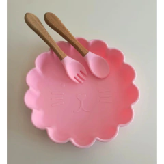 Set X3 piezas Plato León + Cubiertos Bambu