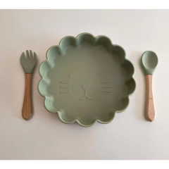 Set X3 piezas Plato León + Cubiertos Bambu