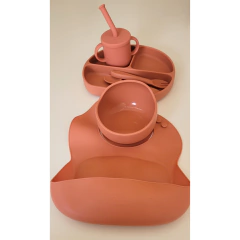 Set X6 piezas Plato + Cubiertos + Vaso + Bowl + Babero - OR deco