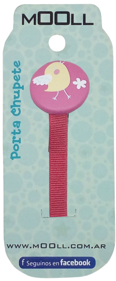 Porta Chupete Eco cuero Pajarito fucsia