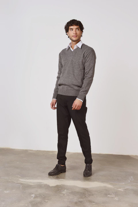 SWEATER ESCOTE V GRIS HOMBRE