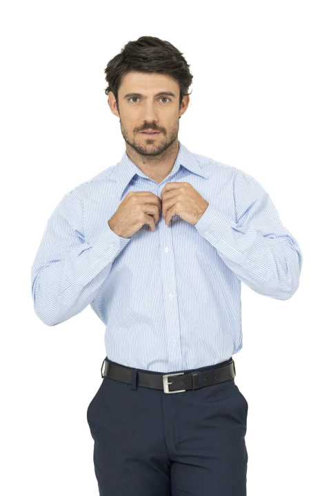 CAMISA RAYADO DELUXE CELESTE Y BLANCO HOMBRE