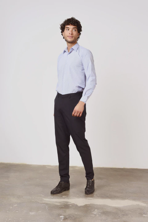 CAMISA RAYADA CELESTE Y BLANCO HOMBRE