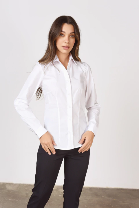 CAMISA MANGA LARGA BLANCA CON PRESILLA PARA ARREMANGAR MUJER