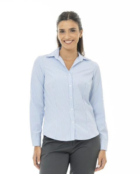 CAMISA MANGA LARGA RAYADO DELUXE CELESTE Y BLANCO