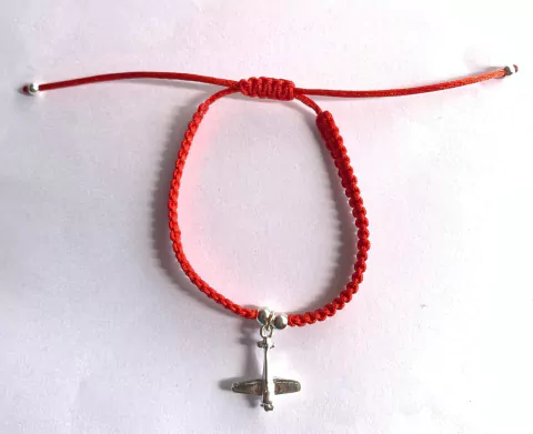 Pulsera de Hilo de Seda con Dije de Plata de Avión