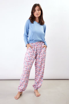 PIJAMA M/LARGA P/LARGO CYAN (MODAL/POPLIN) (2668-22) - comprar online