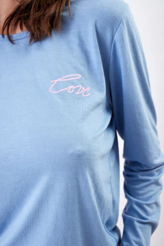 PIJAMA M/LARGA P/LARGO CYAN (MODAL/POPLIN) (2668-22) - Victoria Garrido Lenceria