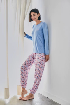 Imagen de PIJAMA M/LARGA P/LARGO CYAN (MODAL/POPLIN) (2668-22)