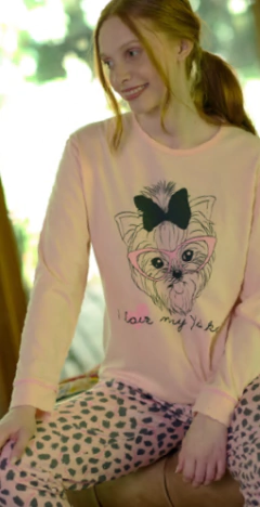 PIJAMA M/LARGA P/LARGO CON ESTAMPA YORKIE 5-7 (2405E) en internet