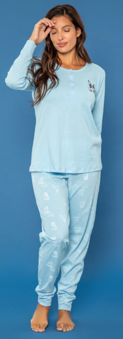 PIJAMA M/LARGA P/LARGO ALGODON ESTAMPADO BULLDOG (25606)