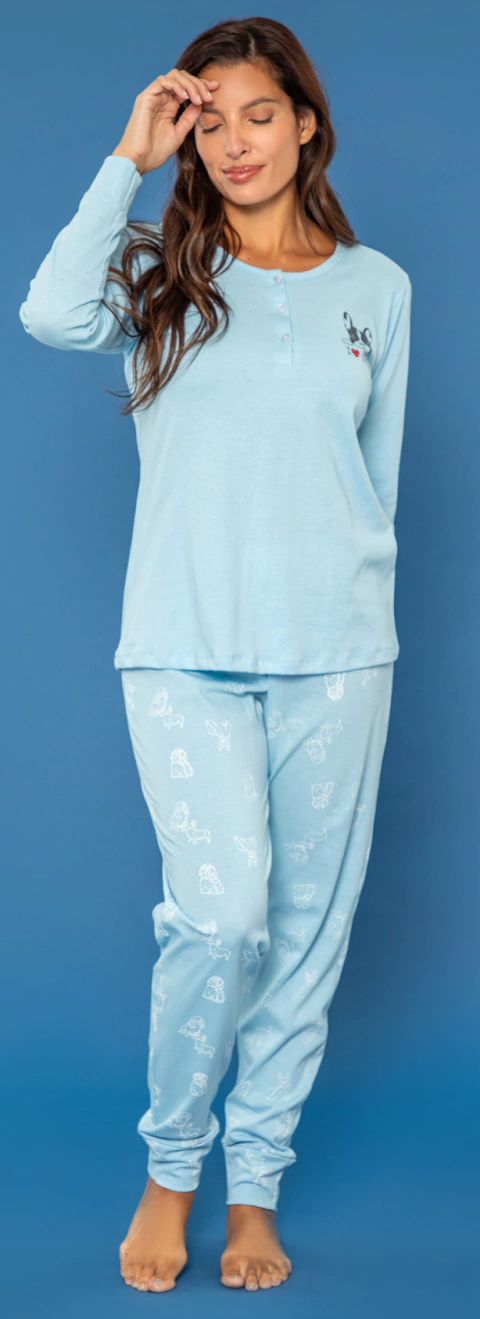 PIJAMA M/LARGA P/LARGO ALGODON ESTAMPADO BULLDOG (25606)