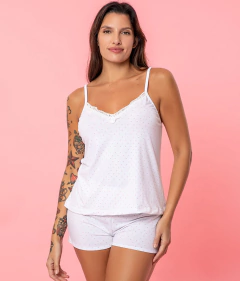 PIJAMA B/FINO Y SHORT MODAL C/PUNTILLA LUNARES (26116) - comprar online