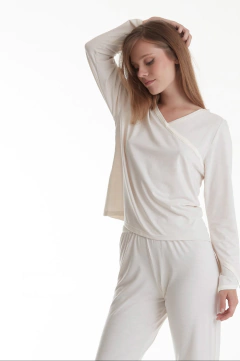 PIJAMA M/LARGA P/LARGO CUELLO EN V SATEN CHARLESTON (21021S)