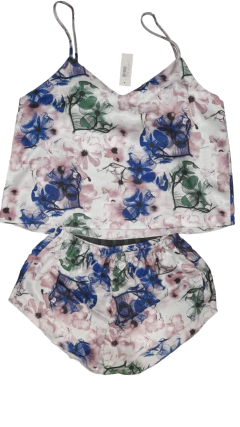 PIJAMA BRETEL FINO Y SHORT RASO ESTAMPADO (701NE) - Victoria Garrido Lenceria