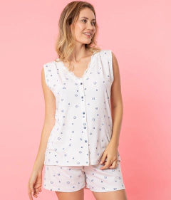 PIJAMA MUSCULOSA Y SHORT MODAL ABOTONADO C/PUNTILLA (26123E)