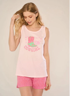 Imagen de PIJAMA MUSCULOSA Y SHORT JERSEY ESTAMPADO COWGIRL (2503M)