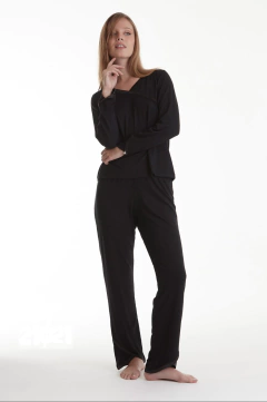 PIJAMA M/LARGA P/LARGO CUELLO EN V SATEN CHARLESTON (21021S) - comprar online