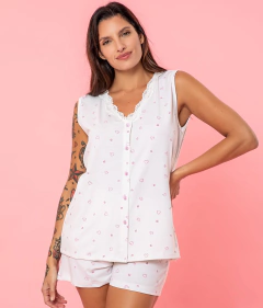 PIJAMA MUSCULOSA Y SHORT MODAL ABOTONADO C/PUNTILLA (26123E) - comprar online