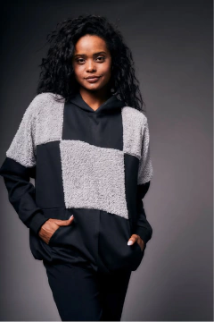 BUZO OVERSIZE DE FRISA Y CORDERITO CON PARCHES (660-23) - comprar online