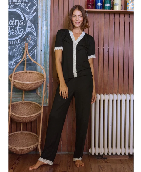 PIJAMA M/CORTA P/LARGO ALGODON Y PUNTILLA RADIANT (2448M)