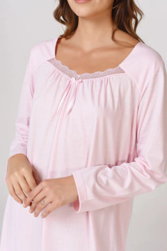 CAMISON M/LARGA LISO C/PUNTILLA EN ESCOTE (41001) - Victoria Garrido Lenceria