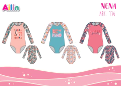 MALLA ENTERA NENA M/LARGAS ESTAMPADO FLORES (136A)