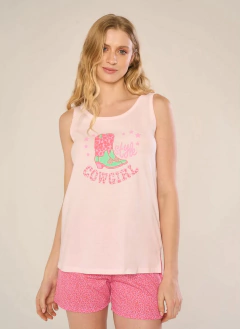 PIJAMA MUSCULOSA Y SHORT JERSEY ESTAMPADO COWGIRL (2503M) - Victoria Garrido Lenceria