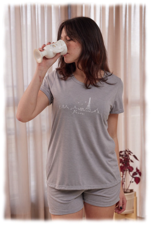 PIJAMA M/CORTA Y SHORT VISCOSA LISA TORRE EIFEL (3926E)