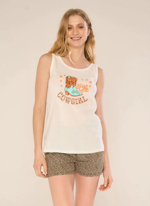 PIJAMA MUSCULOSA Y SHORT JERSEY ESTAMPADO COWGIRL (2503M)