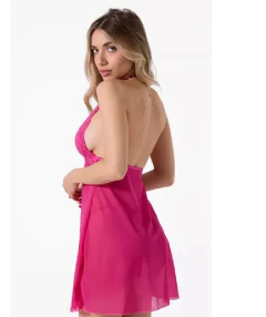 CONJ. CAMISOLIN Y LESS REGULABLE ENCAJE Y TUL ALL I NEED (2491K)