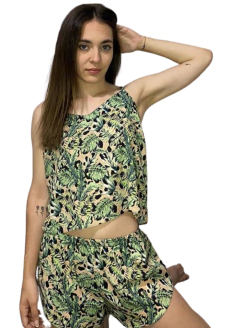 PIJAMA BRETEL FINO Y SHORT RASO ESTAMPADO (701NE) en internet