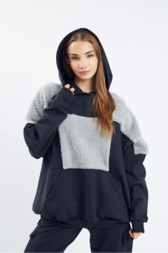 BUZO OVERSIZE DE FRISA Y CORDERITO CON PARCHES (660-23) - tienda online