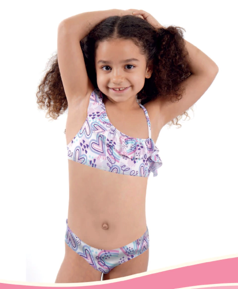 BIKINI NENA UN HOMBRO C/VOLADOS ESTAMPADA 10-16 (225AE) - comprar online