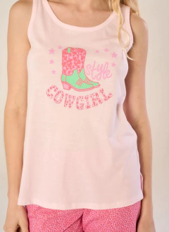 PIJAMA MUSCULOSA Y SHORT JERSEY ESTAMPADO COWGIRL (2503M) - tienda online