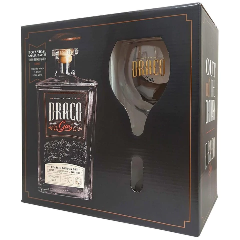 Kit Gin Draco London Dry Clássico 750ml com Taça Gin Tônica