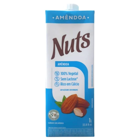 Leite de Amêndoa Nuts Sem Açúcar e Lactose Vegano 1 Litro
