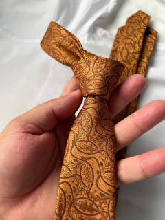 Gravata Slim Kashmir Bronze Dourado - 2400 fios - comprar online