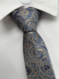 Gravata Kashmir Semi Slim Cinza e Amarelo - 2400 Fios