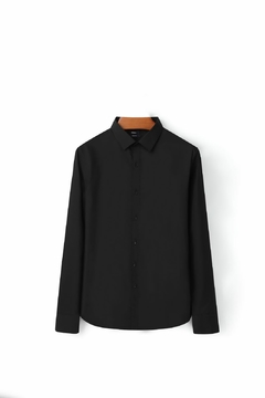 Camisa Social Slim Fit Preta Riscadinha - Manga Longa