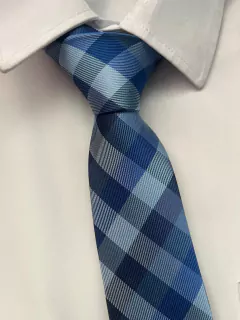 Gravata Xadrez Semi Slim Azul