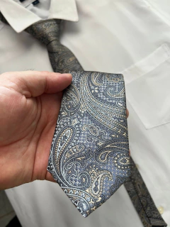 Gravata Kashmir Semi Slim Cinza e Amarelo - 2400 Fios na internet