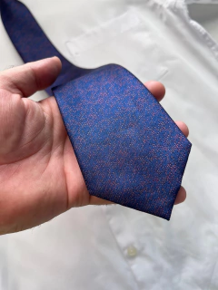 Gravata Semi Slim Azul com detalhes - 2400 Fios - comprar online