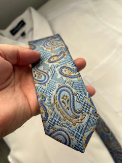 Gravata Slim Kashmir Azul - 2400 fios na internet