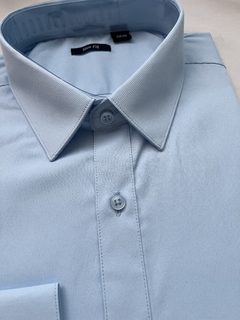 Camisa Social Slim Fit Azul Riscadinha - Manga Longa