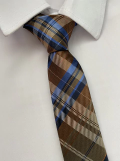 Gravata Xadrez Super Slim Marrom