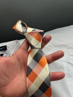 Gravata Xadrez Semi Slim Laranja e Bege - 1200 Fios na internet